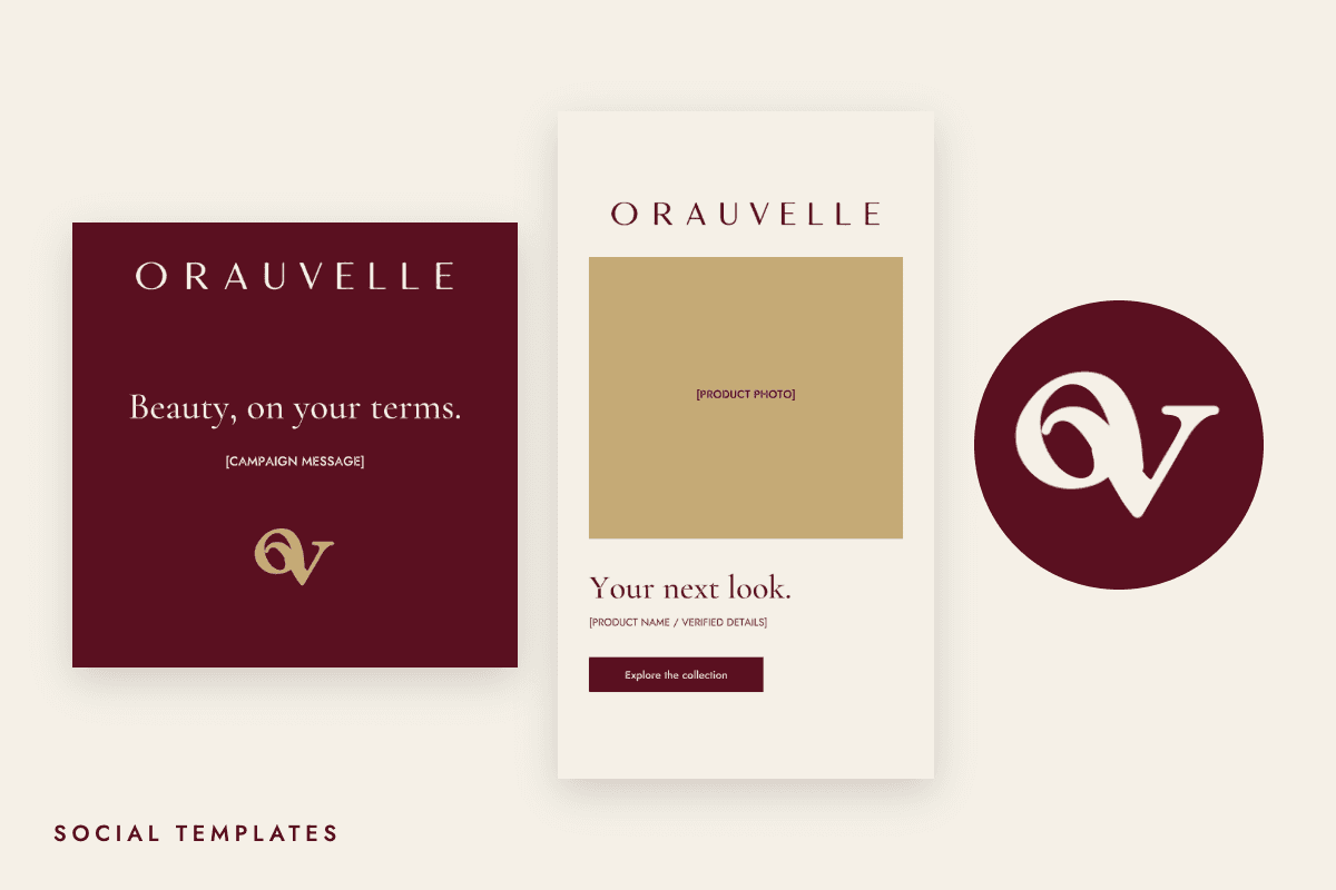 Orauvelle Instagram post and story templates beside the circular profile mark